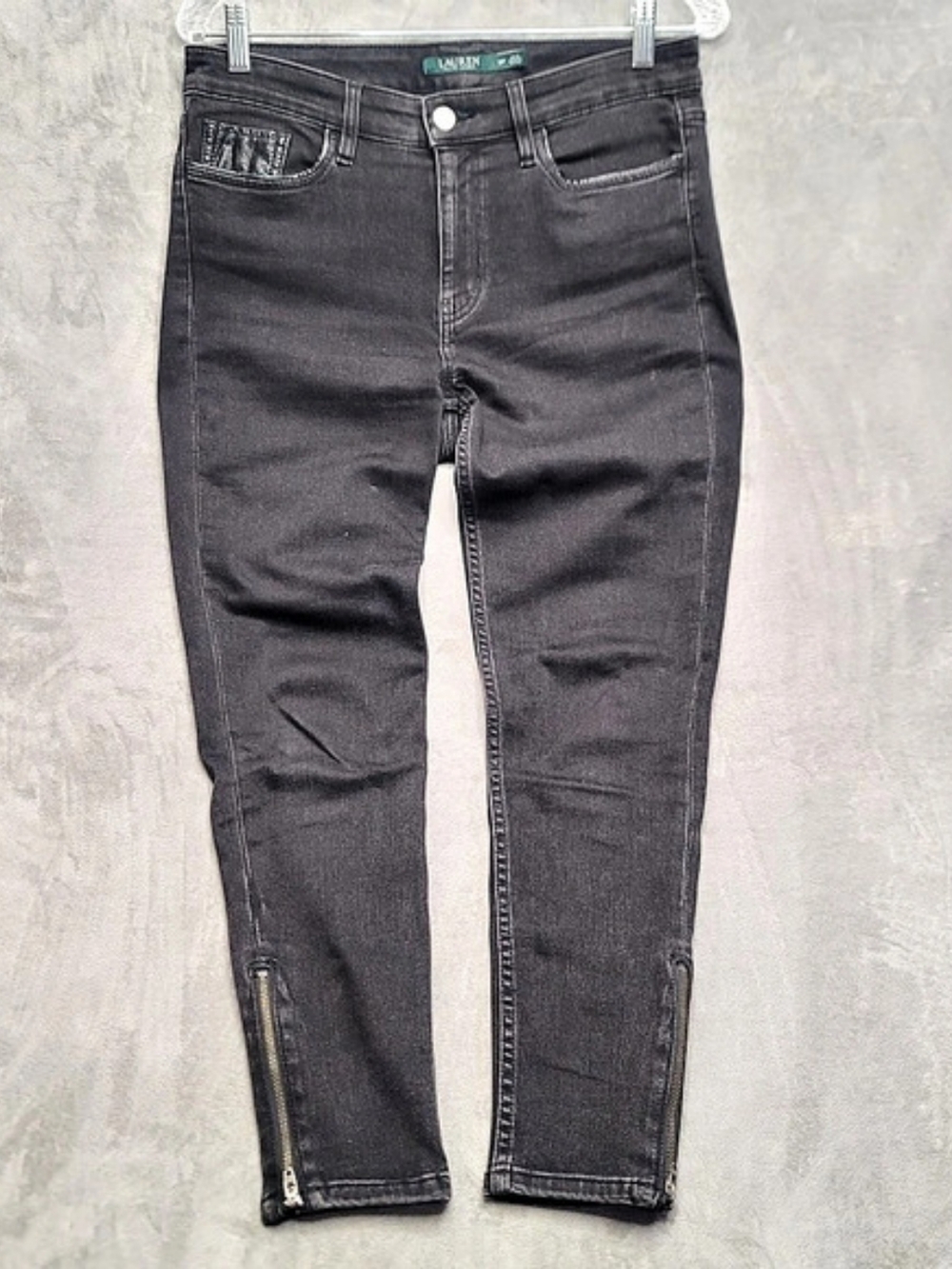 Lauren Ralph Lauren High Rise Skinny Ankle Zip Jeans Stretch Black Size 8P